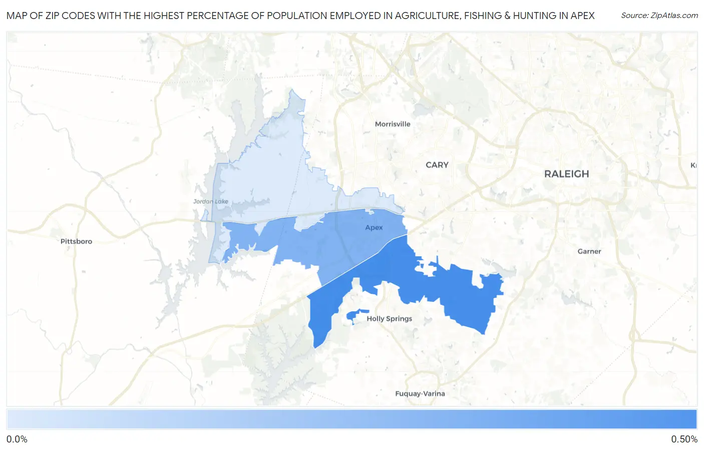 Zip Codes with the Highest Percentage of Population Employed in Agriculture, Fishing & Hunting in Apex Map