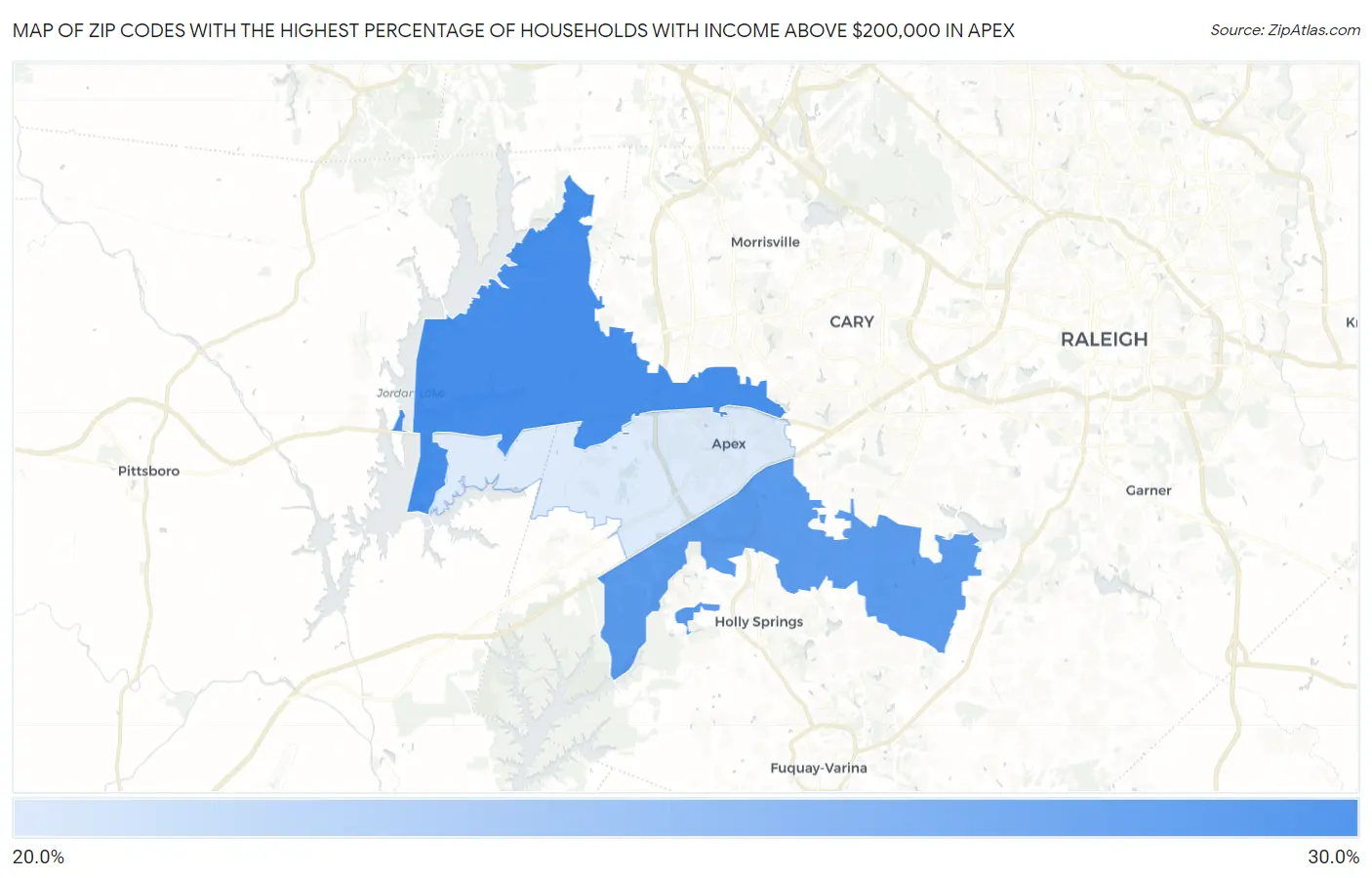 Zip Codes with the Highest Percentage of Households with Income Above $200,000 in Apex Map