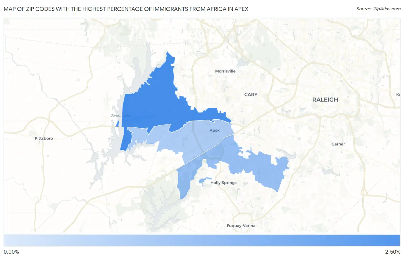 Zip Codes with the Highest Percentage of Immigrants from Africa in Apex Map
