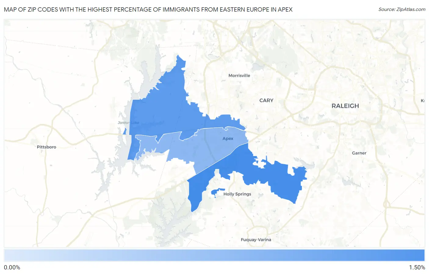 Zip Codes with the Highest Percentage of Immigrants from Eastern Europe in Apex Map