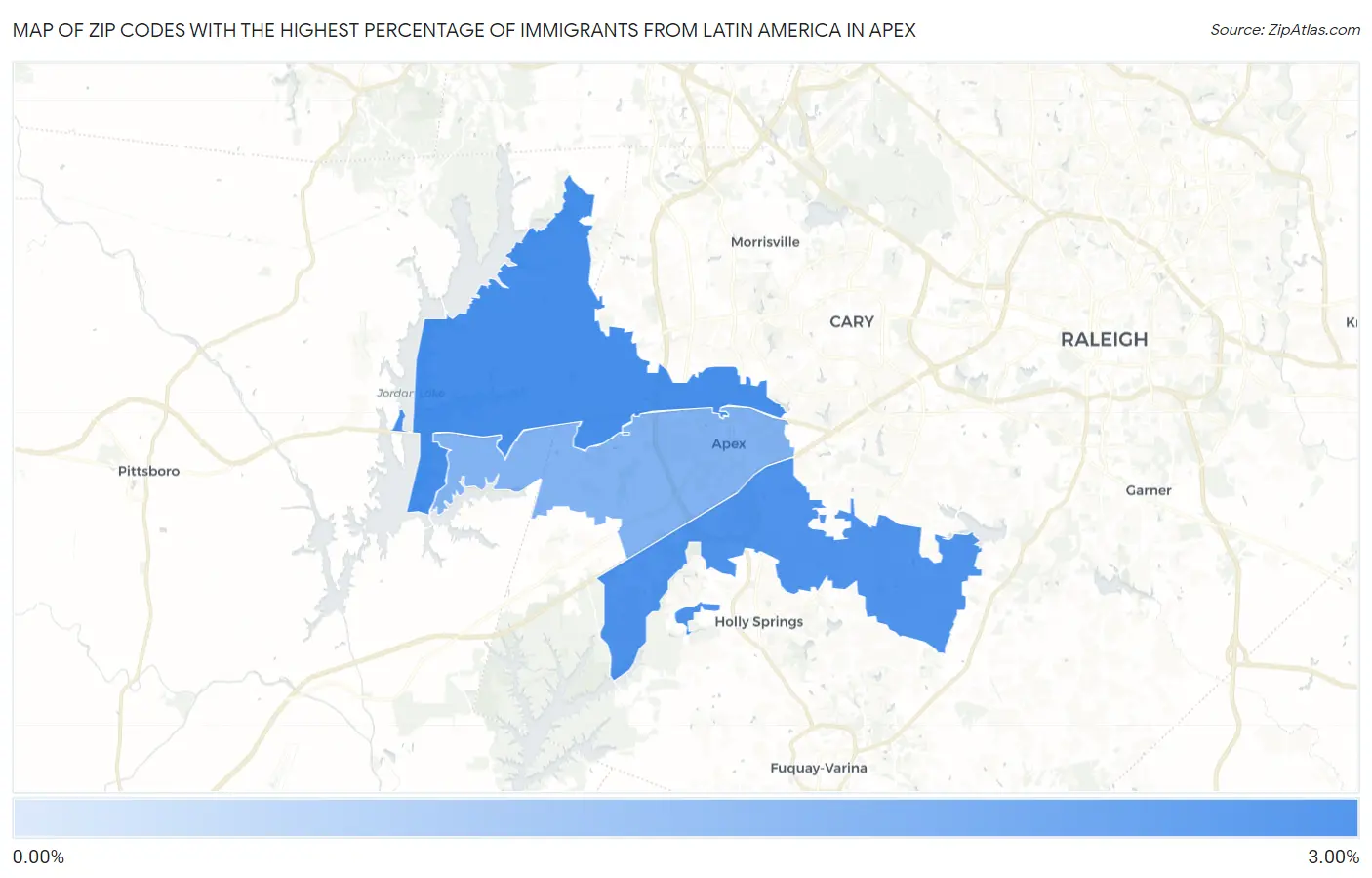 Zip Codes with the Highest Percentage of Immigrants from Latin America in Apex Map