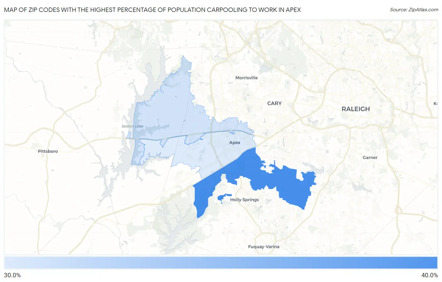 Zip Codes with the Highest Percentage of Population Carpooling to Work in Apex Map