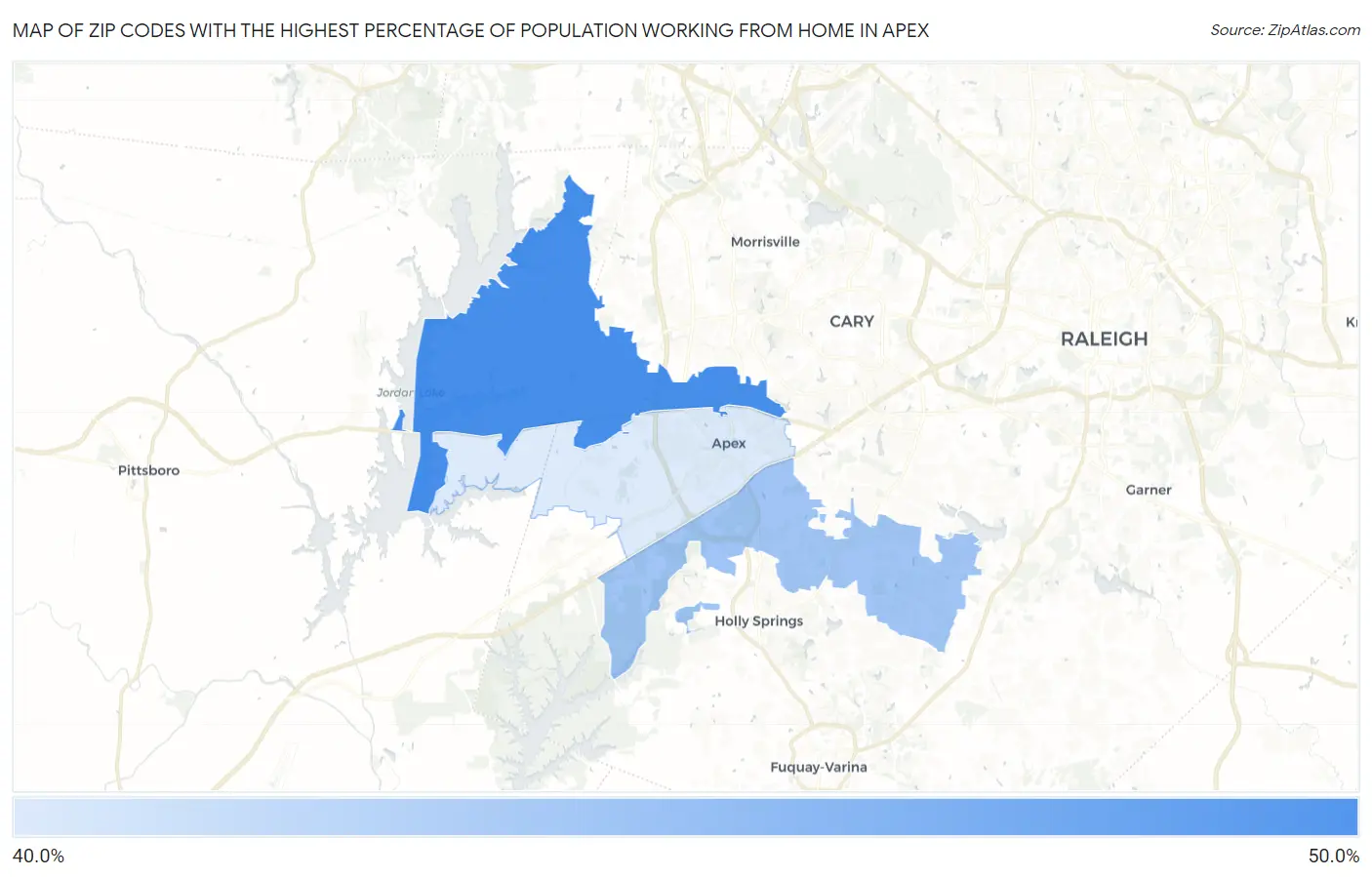 Zip Codes with the Highest Percentage of Population Working from Home in Apex Map