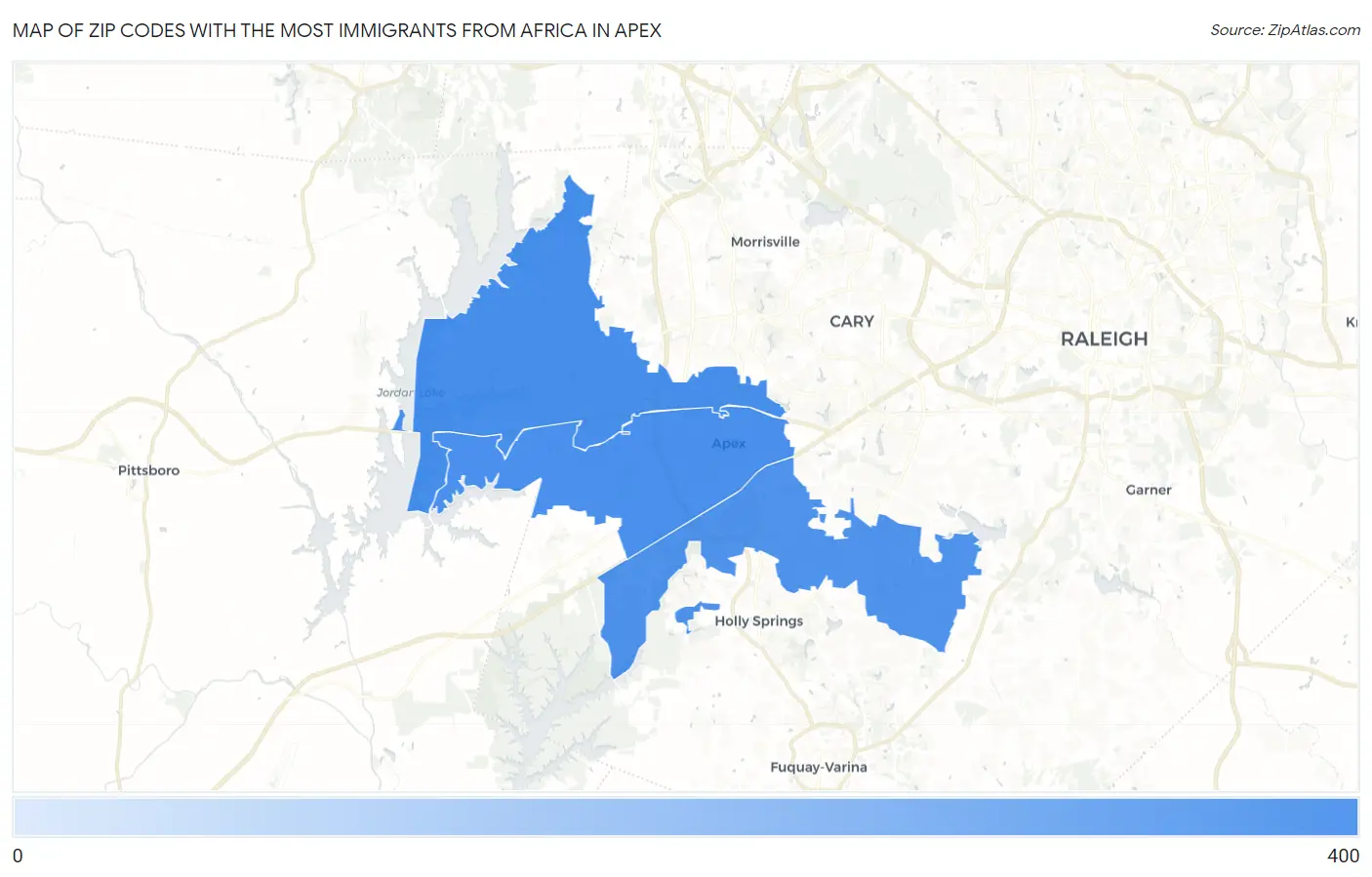Zip Codes with the Most Immigrants from Africa in Apex Map