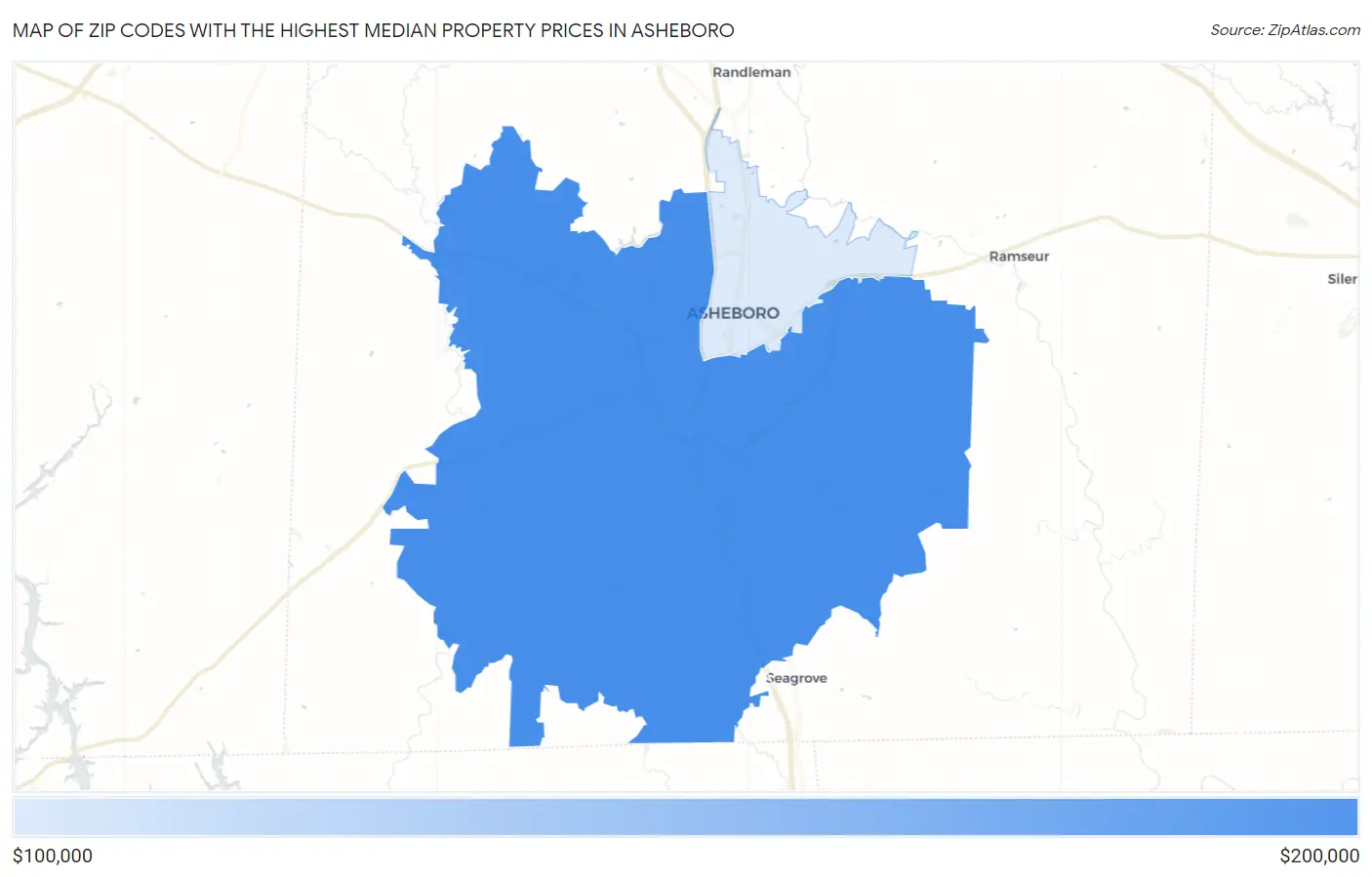 Zip Codes with the Highest Median Property Prices in Asheboro Map