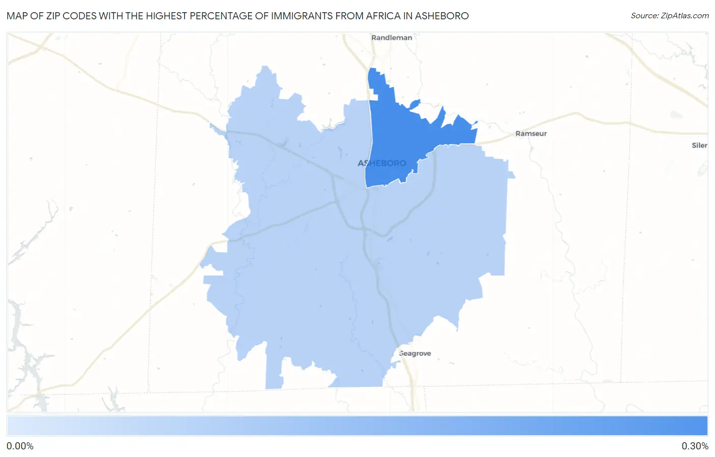 Zip Codes with the Highest Percentage of Immigrants from Africa in Asheboro Map
