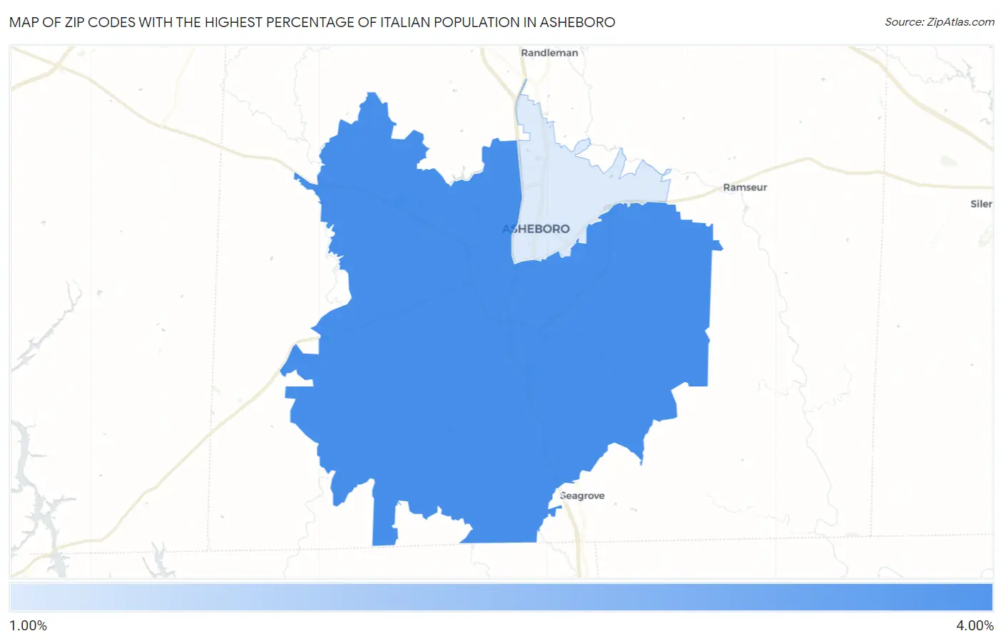 Zip Codes with the Highest Percentage of Italian Population in Asheboro Map