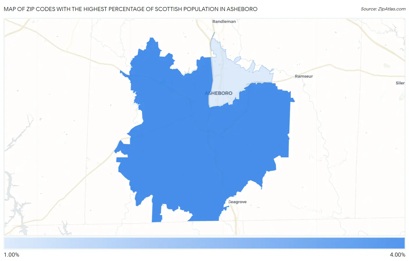 Zip Codes with the Highest Percentage of Scottish Population in Asheboro Map