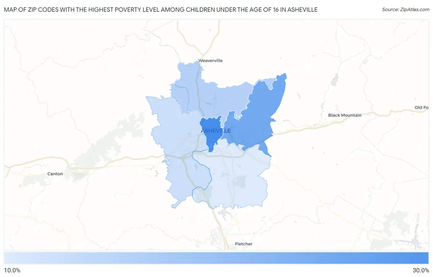Zip Codes with the Highest Poverty Level Among Children Under the Age of 16 in Asheville Map