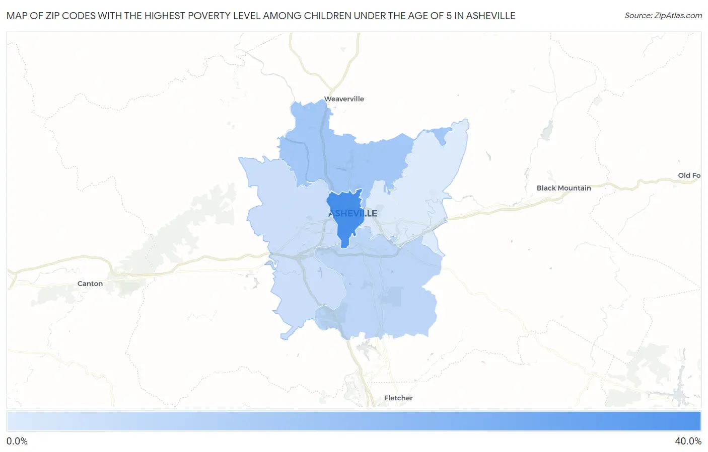 Zip Codes with the Highest Poverty Level Among Children Under the Age of 5 in Asheville Map