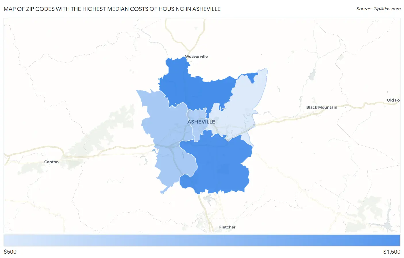 Zip Codes with the Highest Median Costs of Housing in Asheville Map