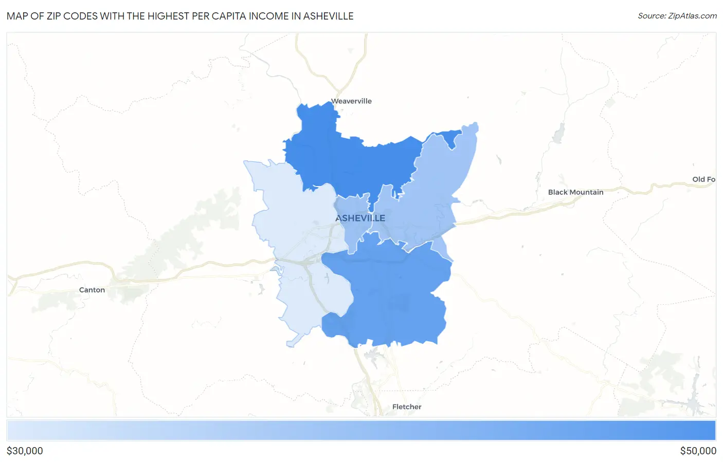Zip Codes with the Highest Per Capita Income in Asheville Map