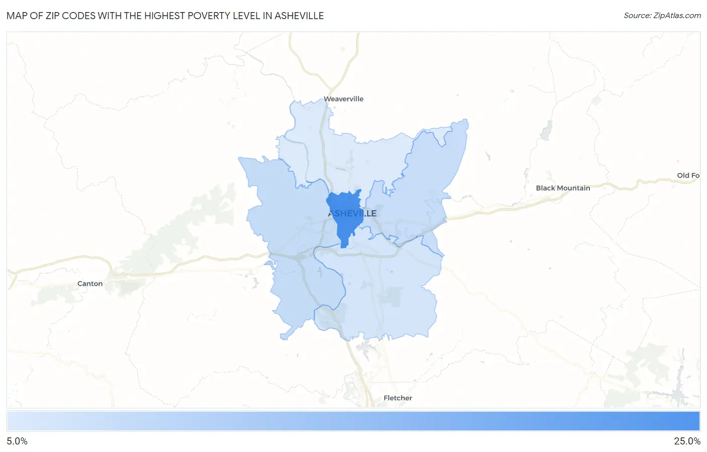 Zip Codes with the Highest Poverty Level in Asheville Map