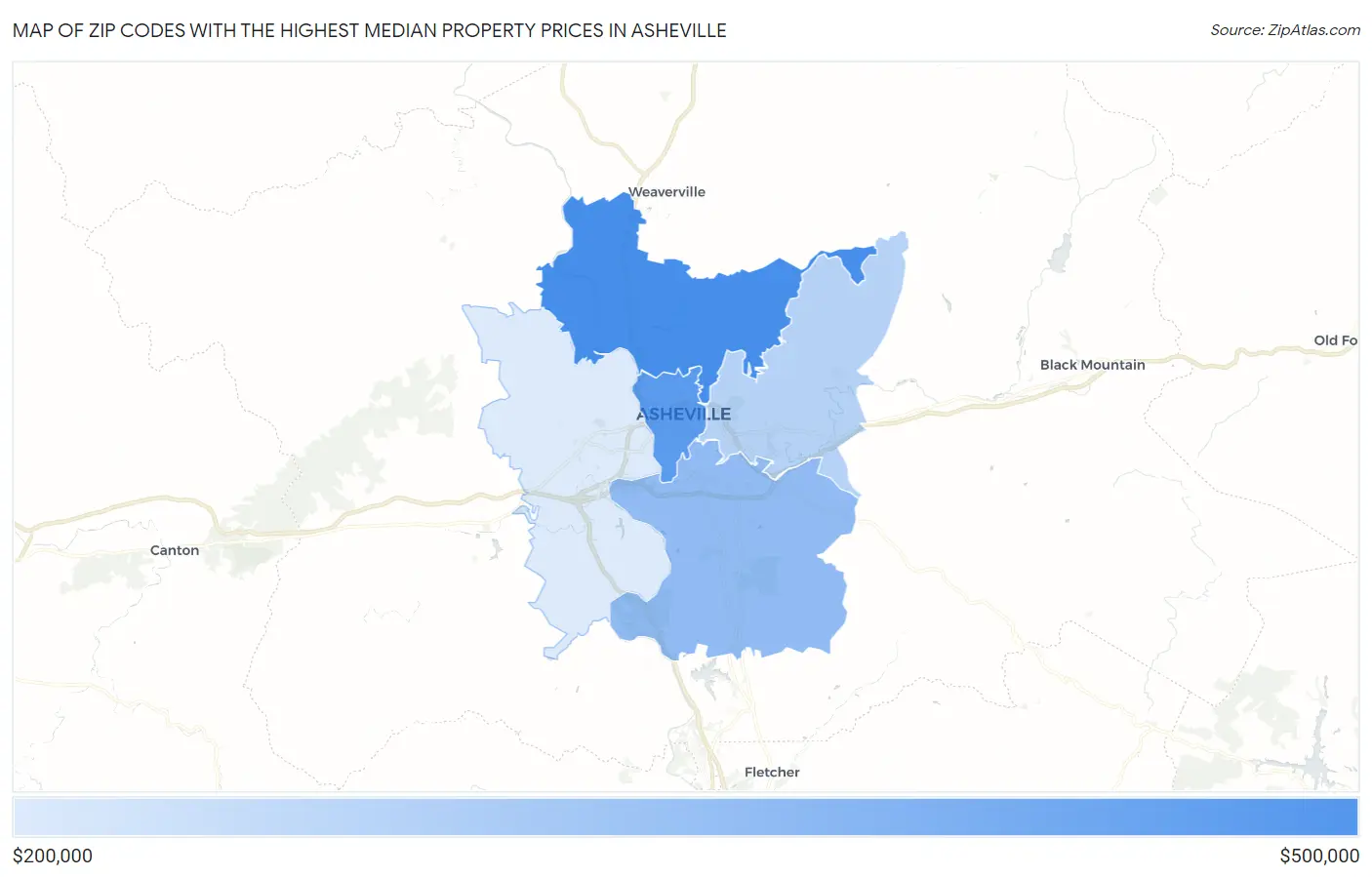 Zip Codes with the Highest Median Property Prices in Asheville Map