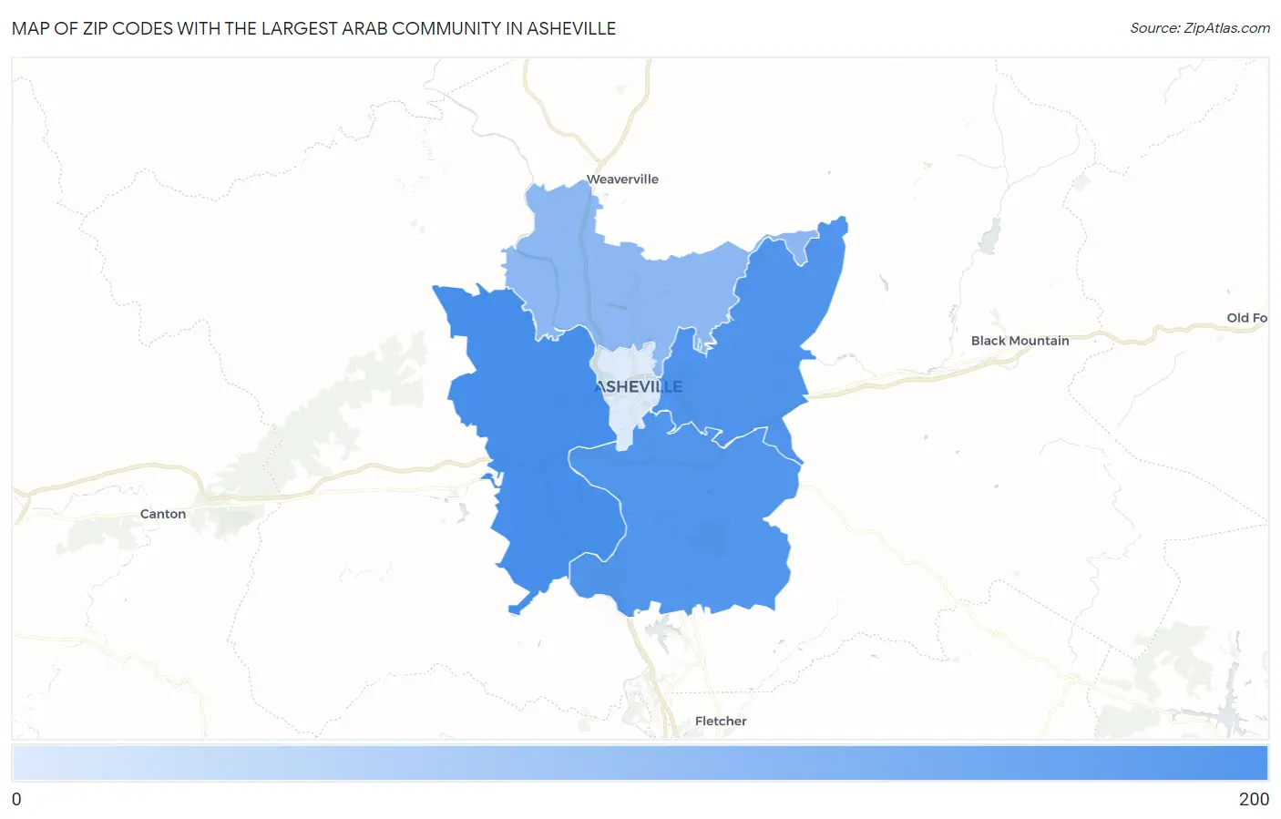 Zip Codes with the Largest Arab Community in Asheville Map