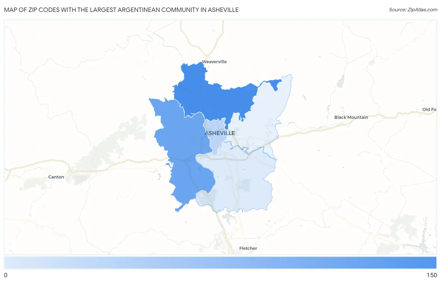 Zip Codes with the Largest Argentinean Community in Asheville Map