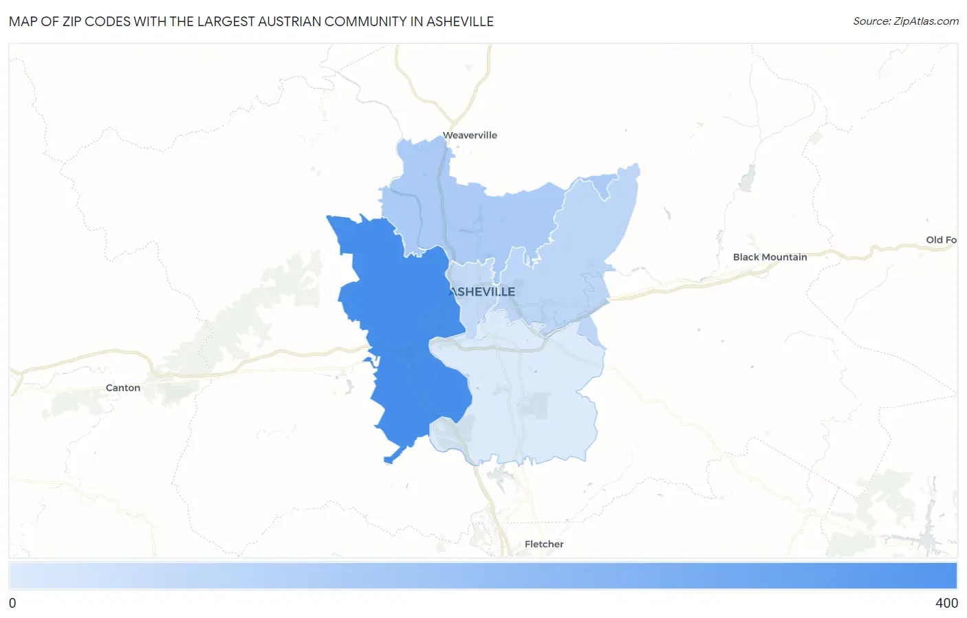 Zip Codes with the Largest Austrian Community in Asheville Map