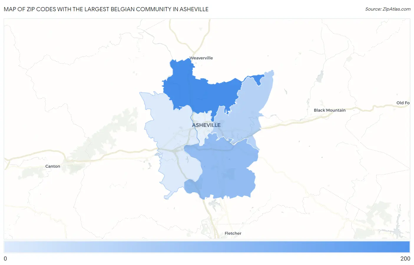 Zip Codes with the Largest Belgian Community in Asheville Map