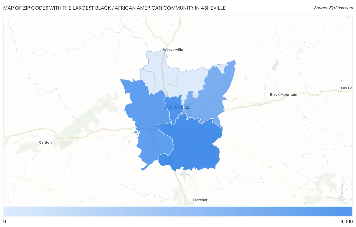 Zip Codes with the Largest Black / African American Community in Asheville Map