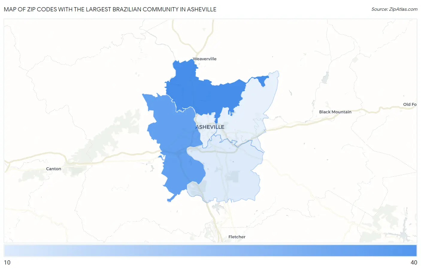 Zip Codes with the Largest Brazilian Community in Asheville Map