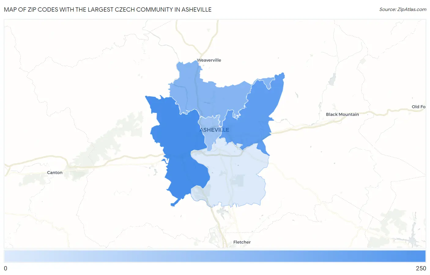 Zip Codes with the Largest Czech Community in Asheville Map