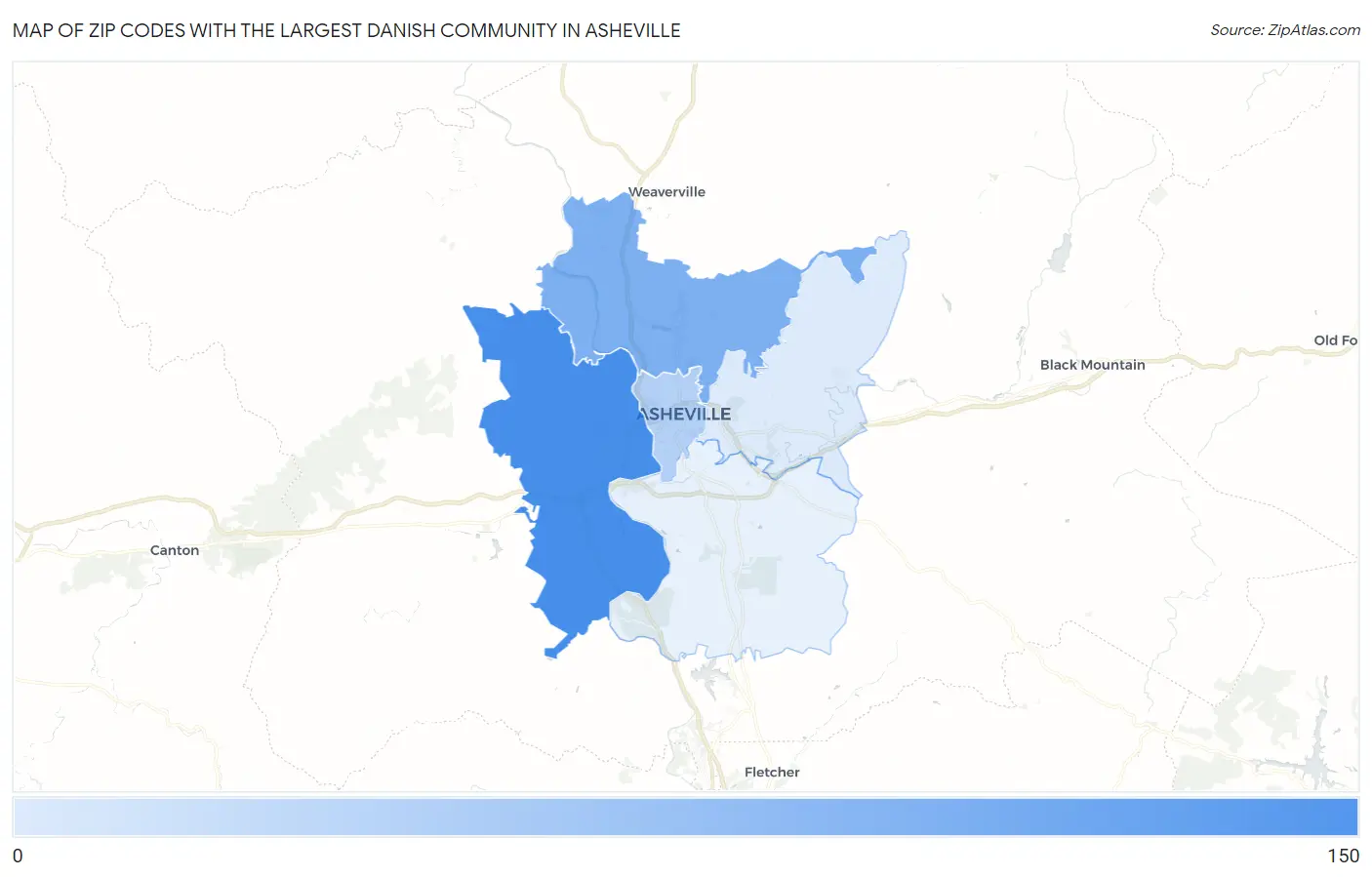 Zip Codes with the Largest Danish Community in Asheville Map