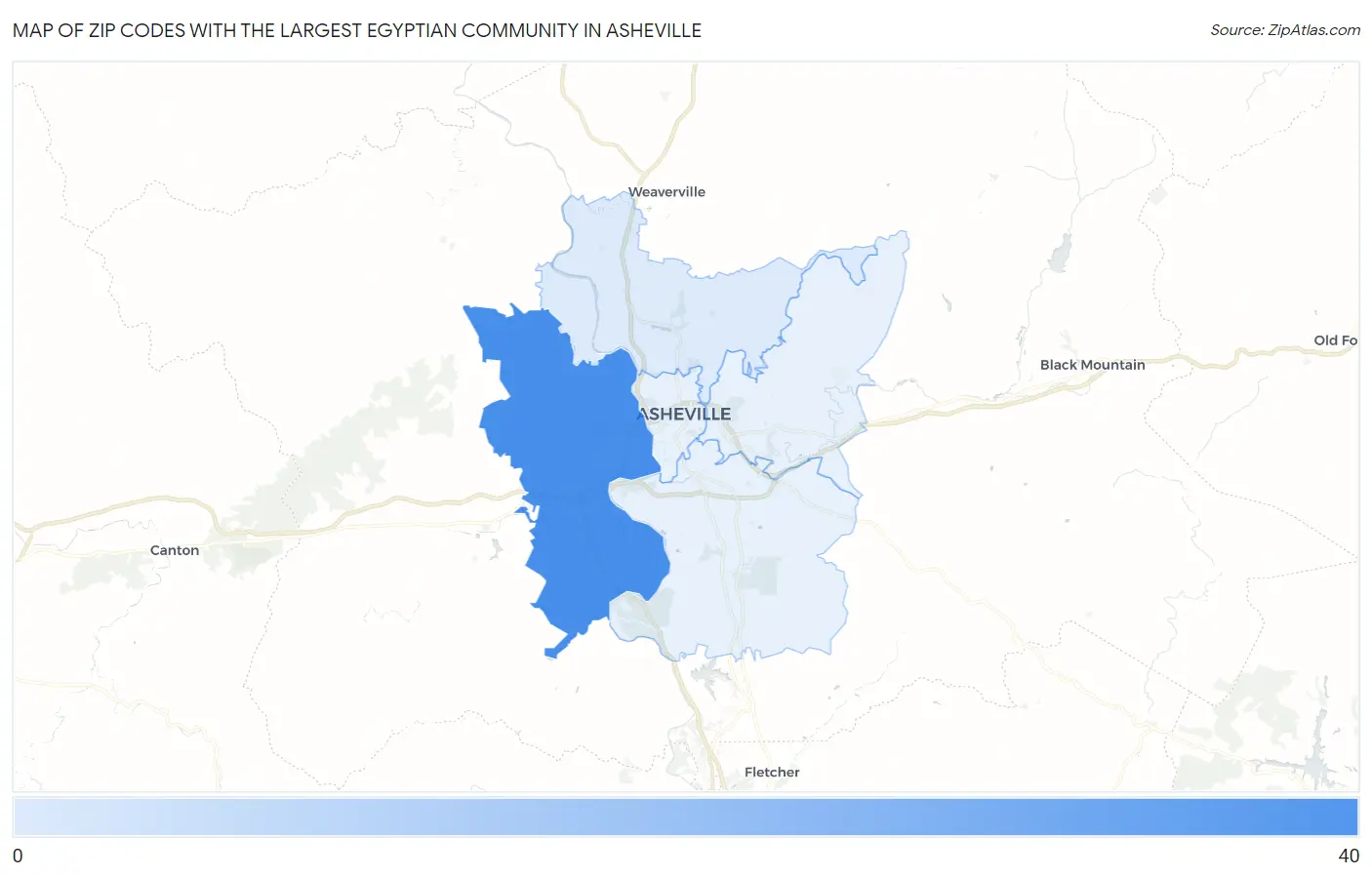 Zip Codes with the Largest Egyptian Community in Asheville Map