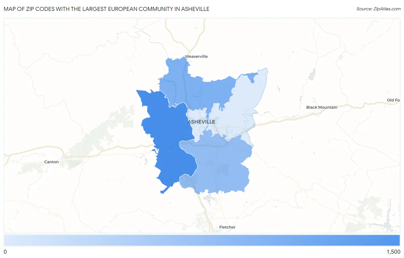 Zip Codes with the Largest European Community in Asheville Map