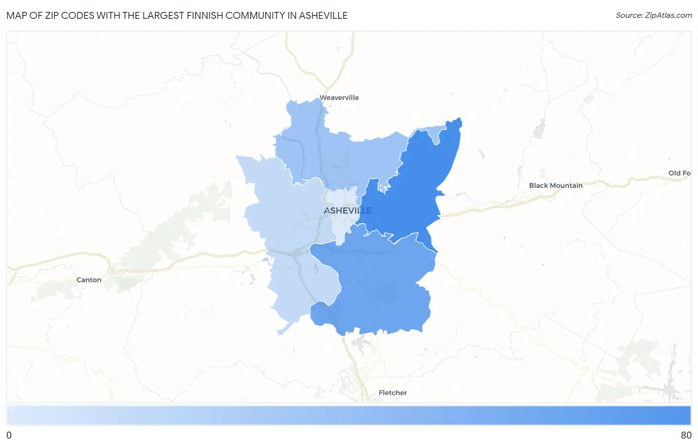 Zip Codes with the Largest Finnish Community in Asheville Map