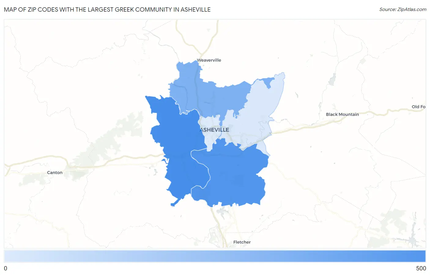 Zip Codes with the Largest Greek Community in Asheville Map
