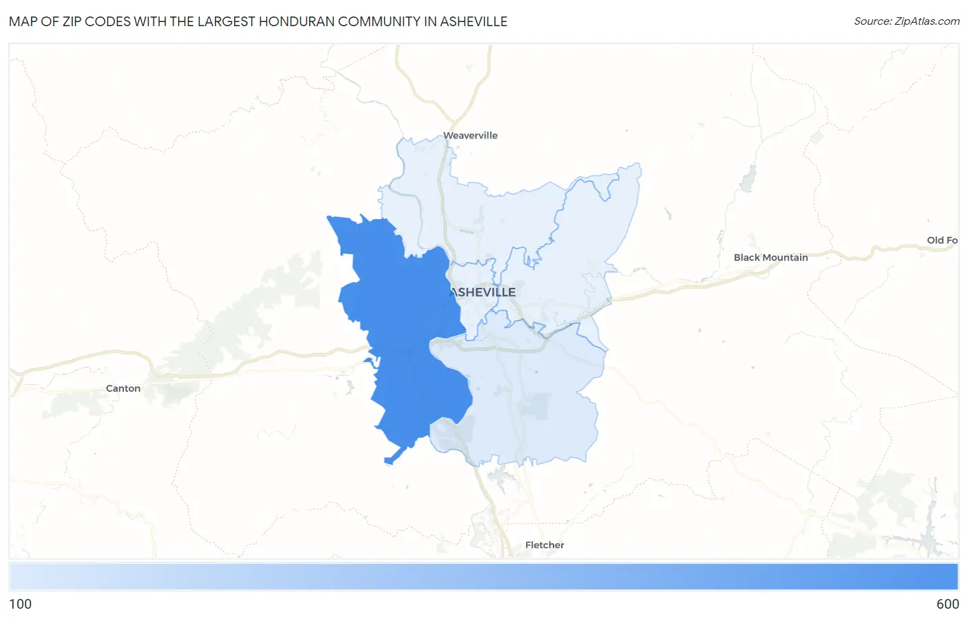 Zip Codes with the Largest Honduran Community in Asheville Map