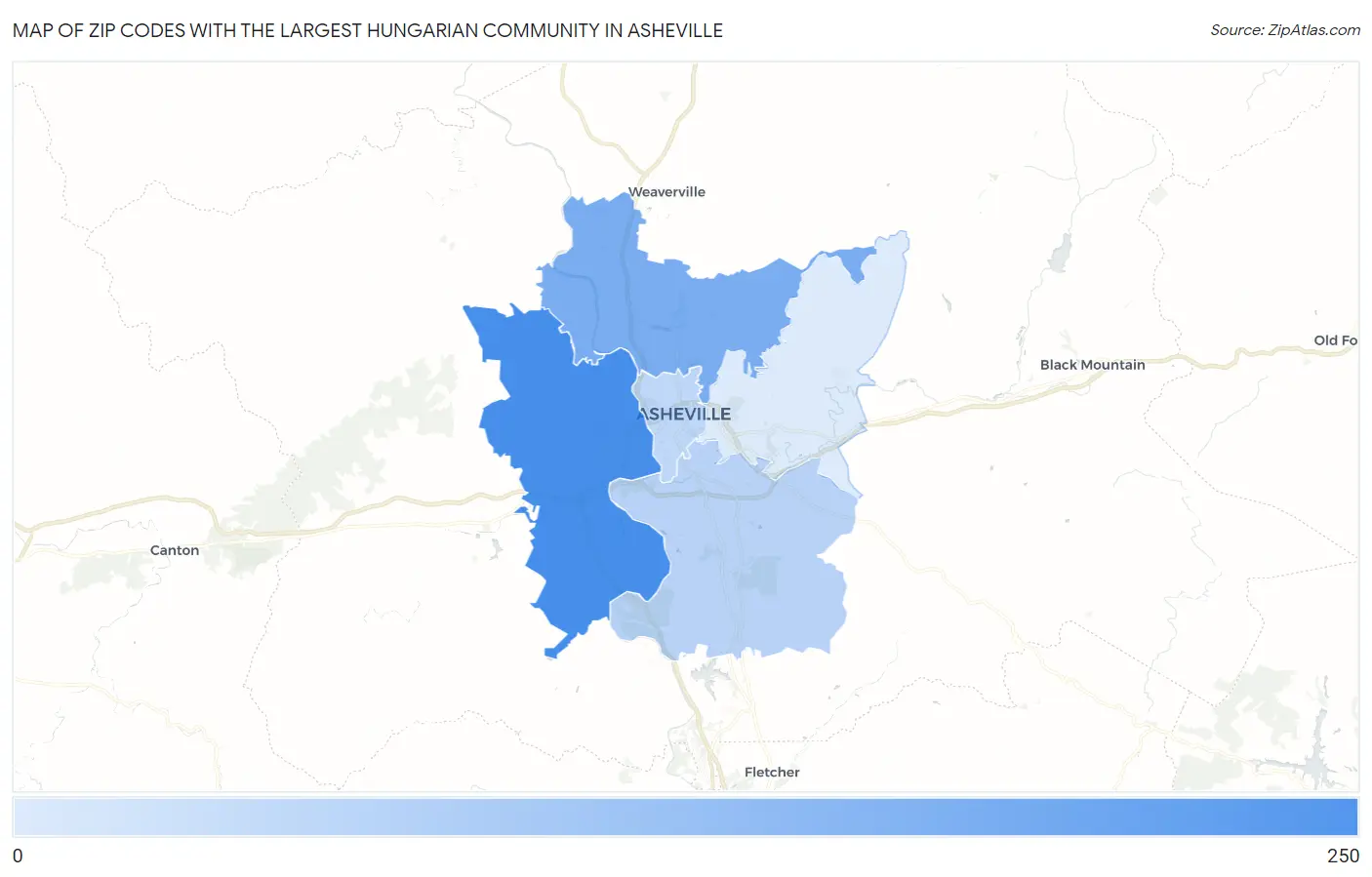 Zip Codes with the Largest Hungarian Community in Asheville Map