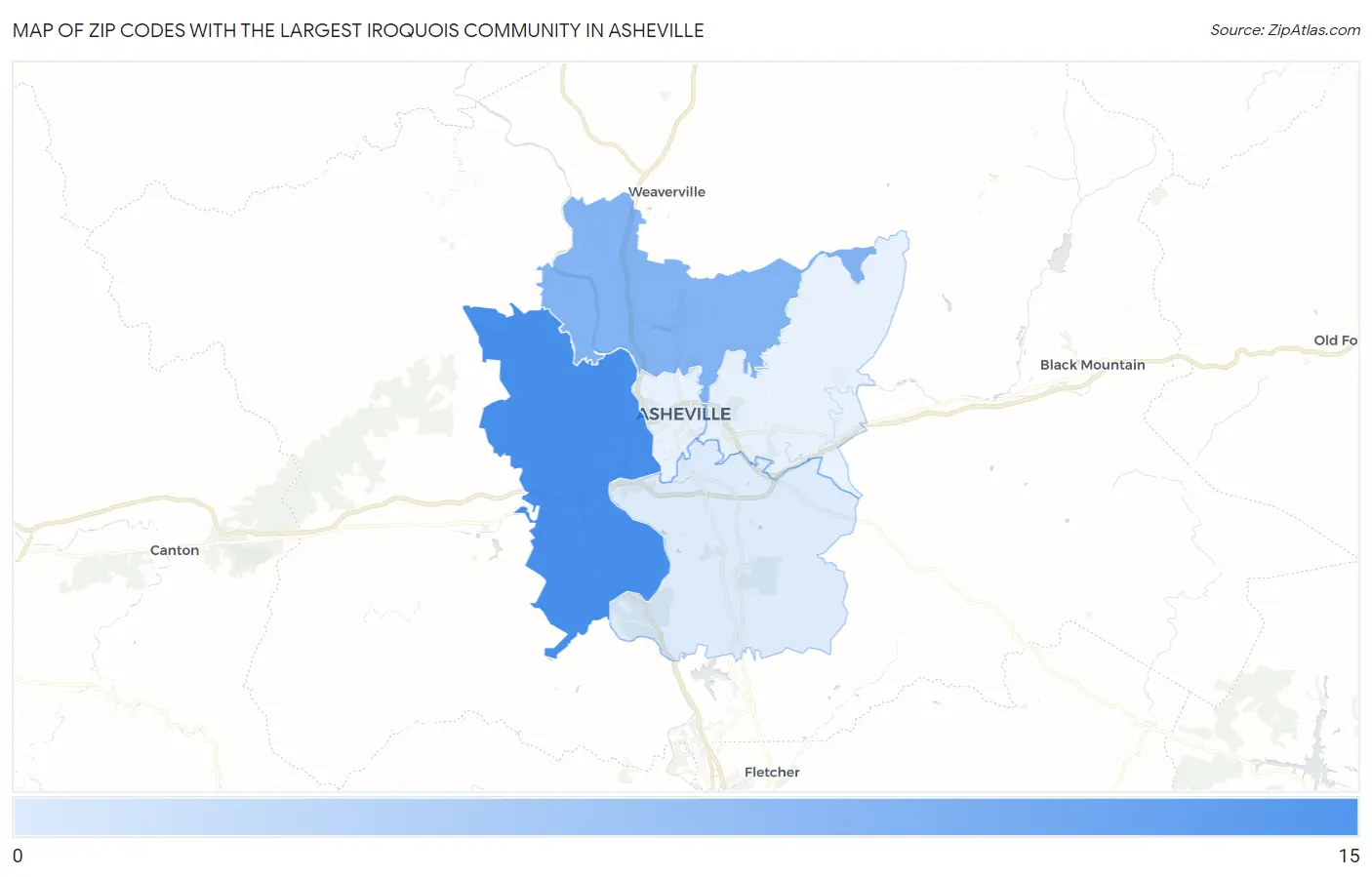 Zip Codes with the Largest Iroquois Community in Asheville Map