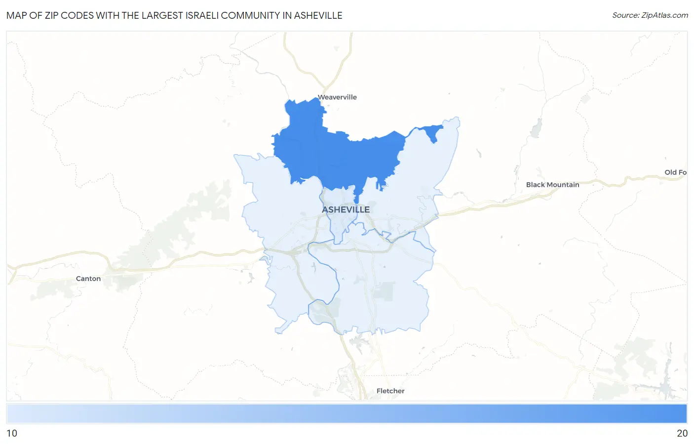 Zip Codes with the Largest Israeli Community in Asheville Map