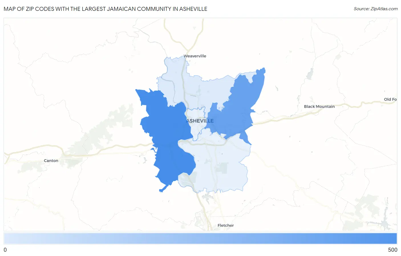 Zip Codes with the Largest Jamaican Community in Asheville Map