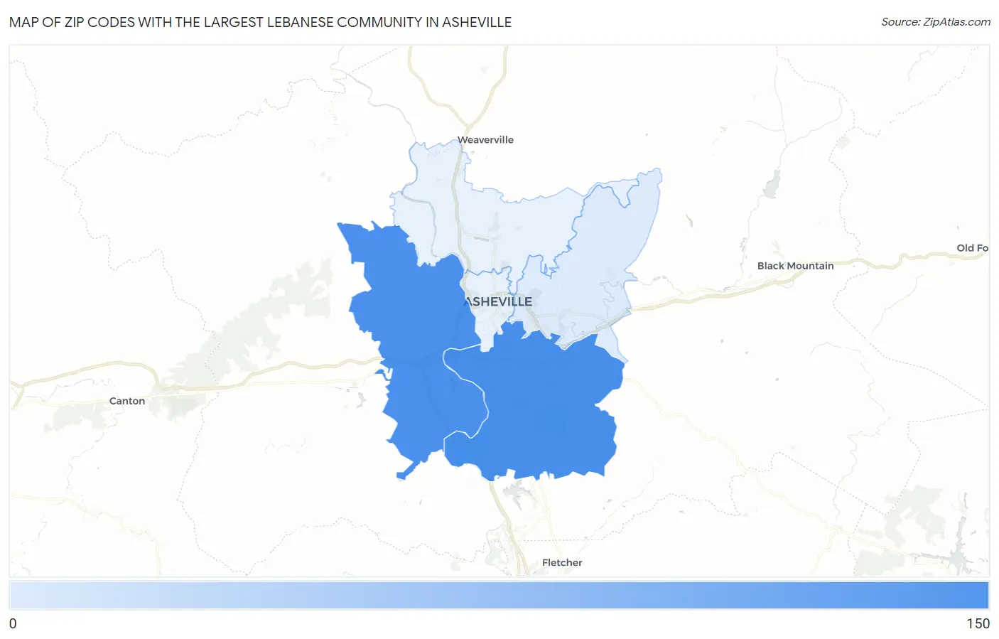 Zip Codes with the Largest Lebanese Community in Asheville Map