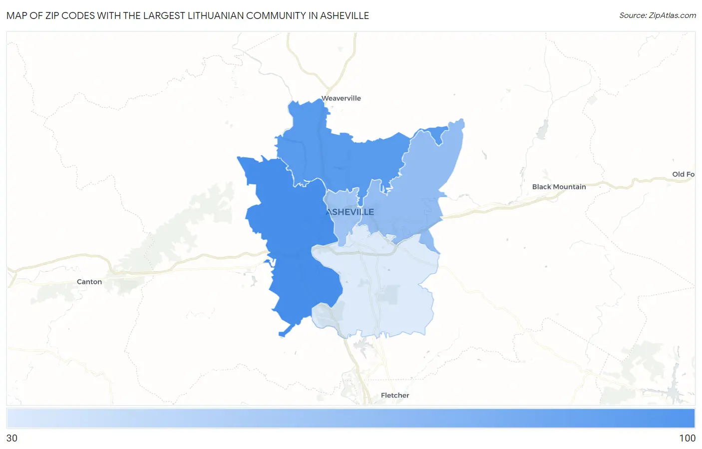 Zip Codes with the Largest Lithuanian Community in Asheville Map