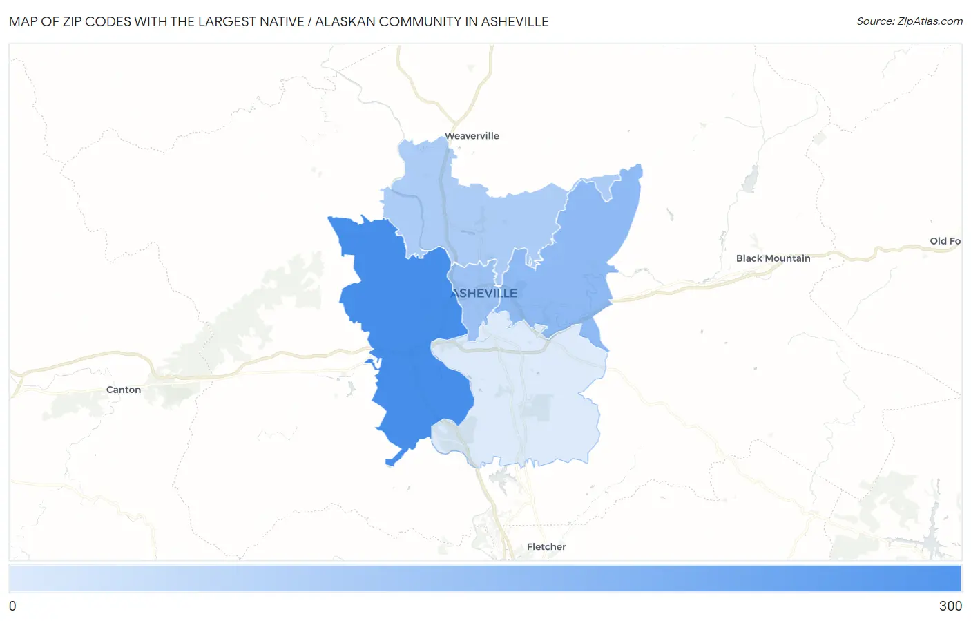 Zip Codes with the Largest Native / Alaskan Community in Asheville Map