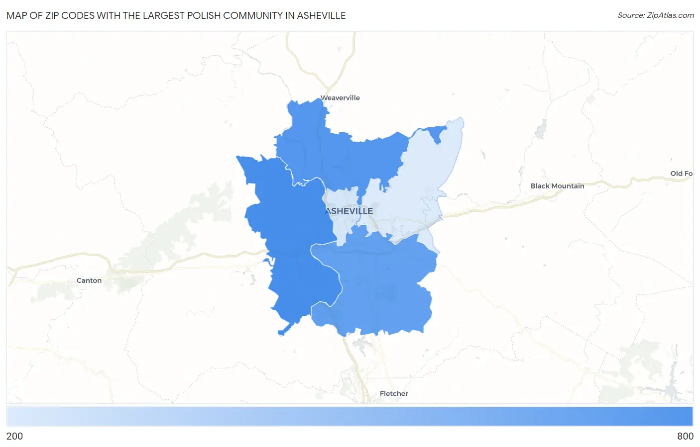 Zip Codes with the Largest Polish Community in Asheville Map