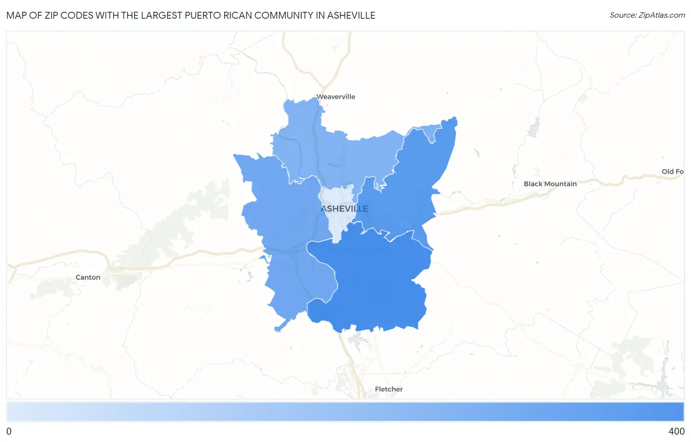Zip Codes with the Largest Puerto Rican Community in Asheville Map
