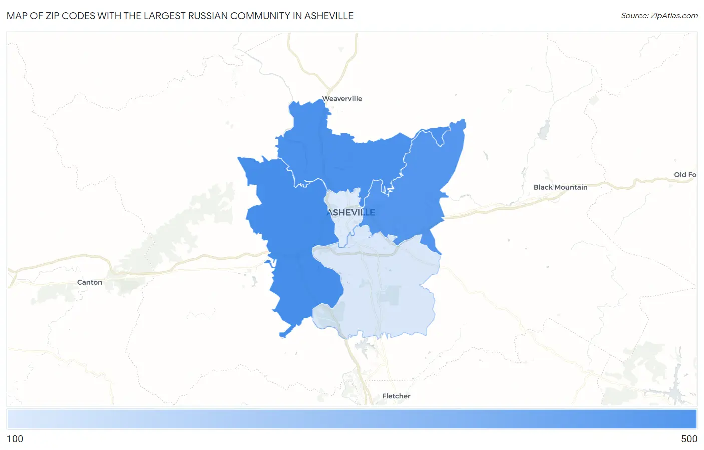 Zip Codes with the Largest Russian Community in Asheville Map