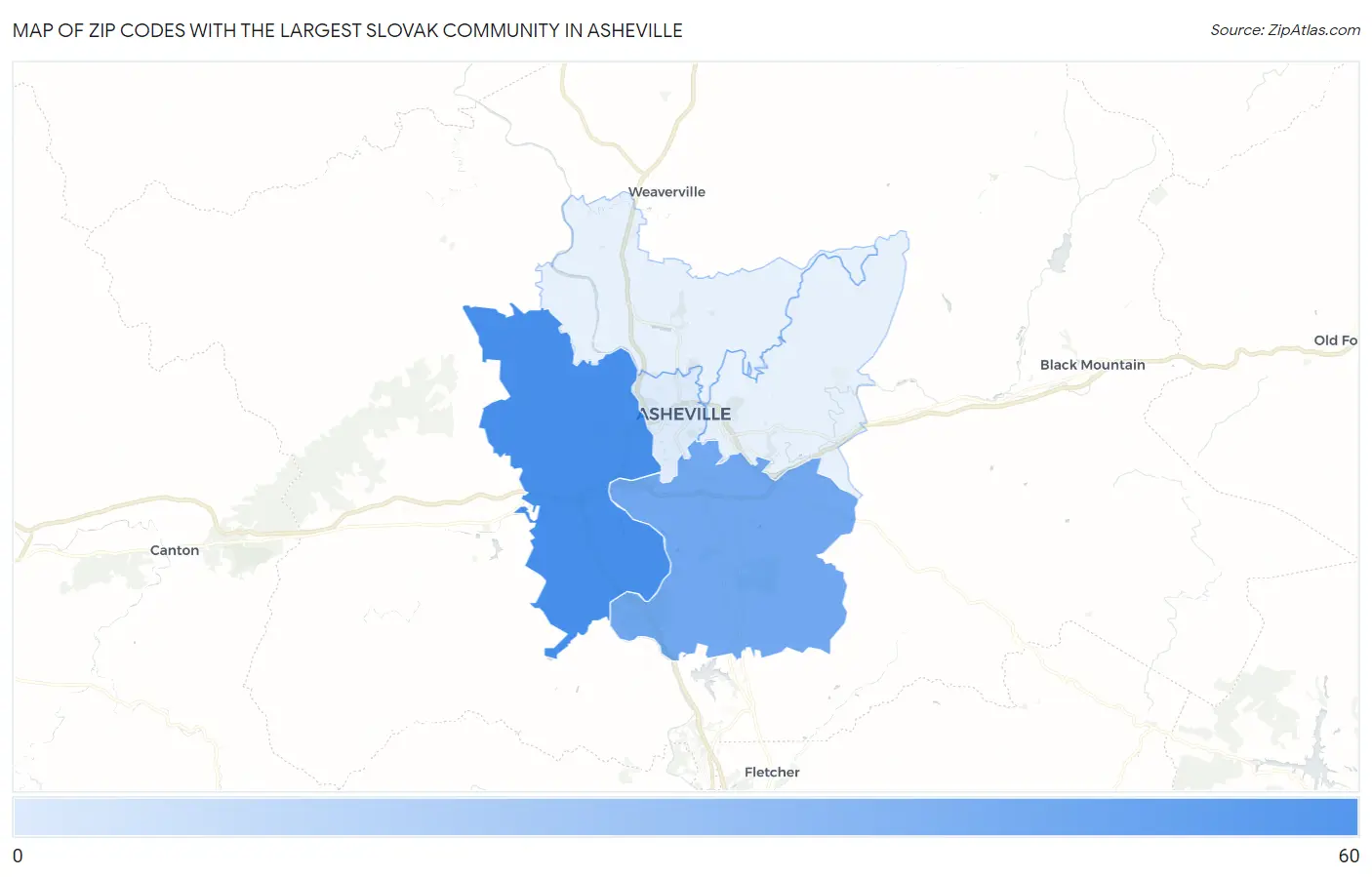 Zip Codes with the Largest Slovak Community in Asheville Map