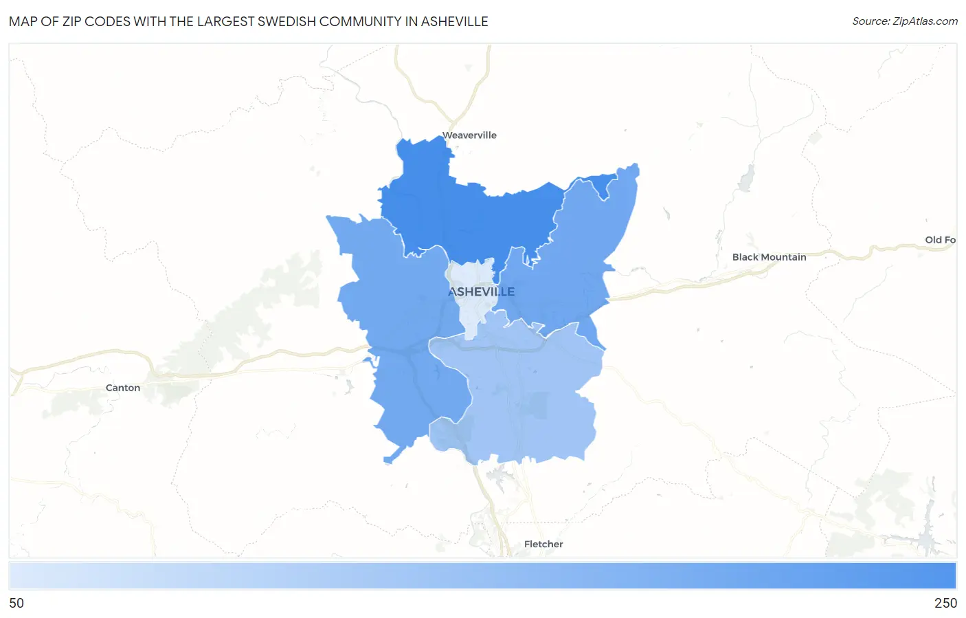 Zip Codes with the Largest Swedish Community in Asheville Map