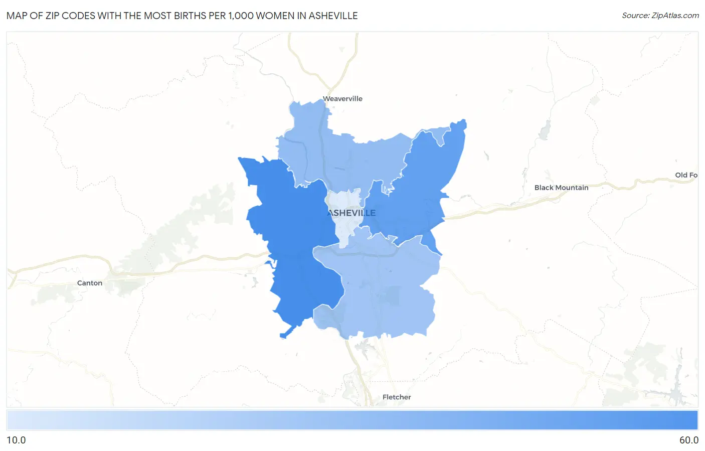 Zip Codes with the Most Births per 1,000 Women in Asheville Map