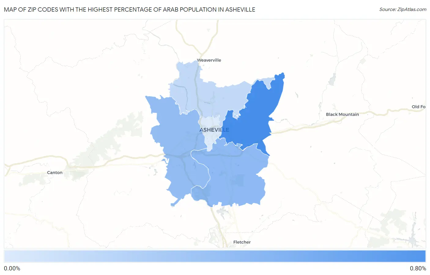 Zip Codes with the Highest Percentage of Arab Population in Asheville Map