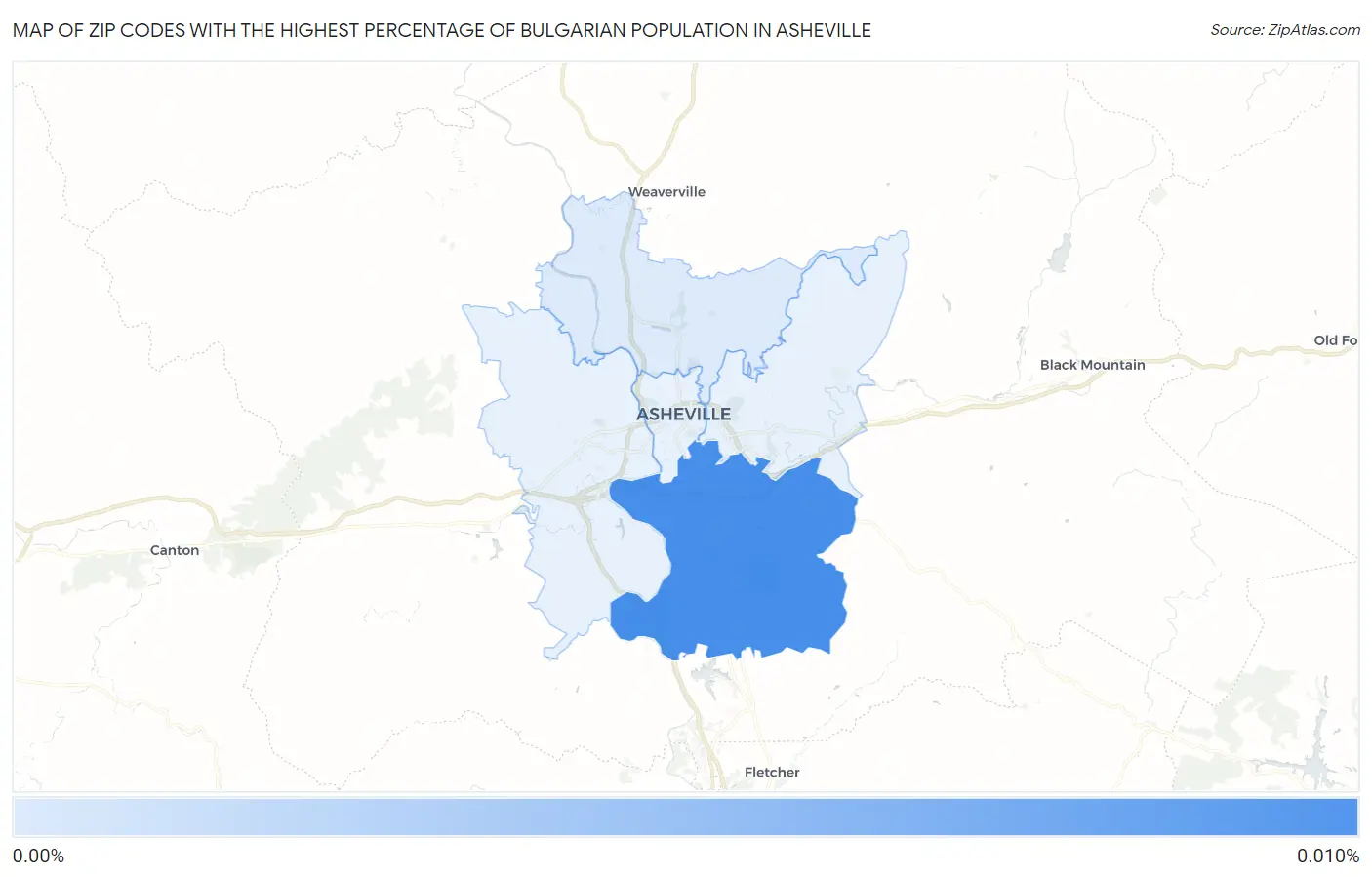 Zip Codes with the Highest Percentage of Bulgarian Population in Asheville Map