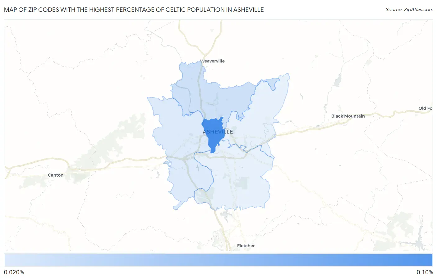 Zip Codes with the Highest Percentage of Celtic Population in Asheville Map