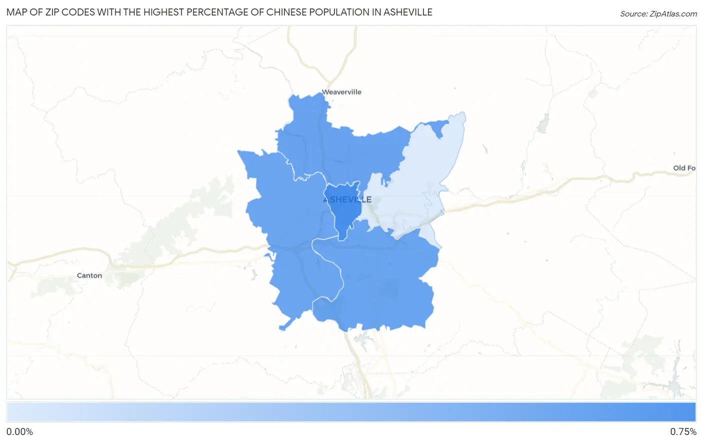 Zip Codes with the Highest Percentage of Chinese Population in Asheville Map