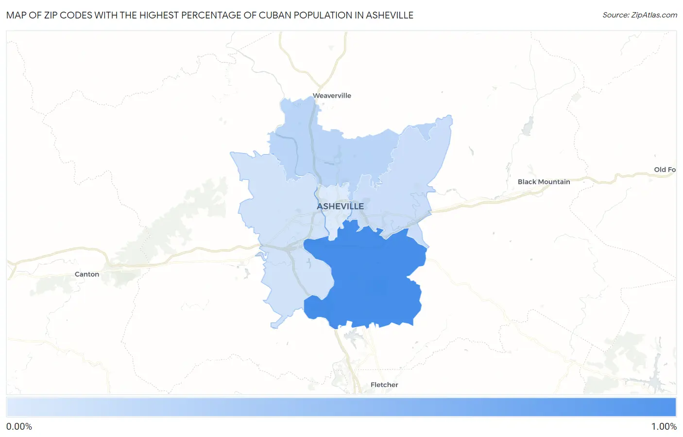 Zip Codes with the Highest Percentage of Cuban Population in Asheville Map