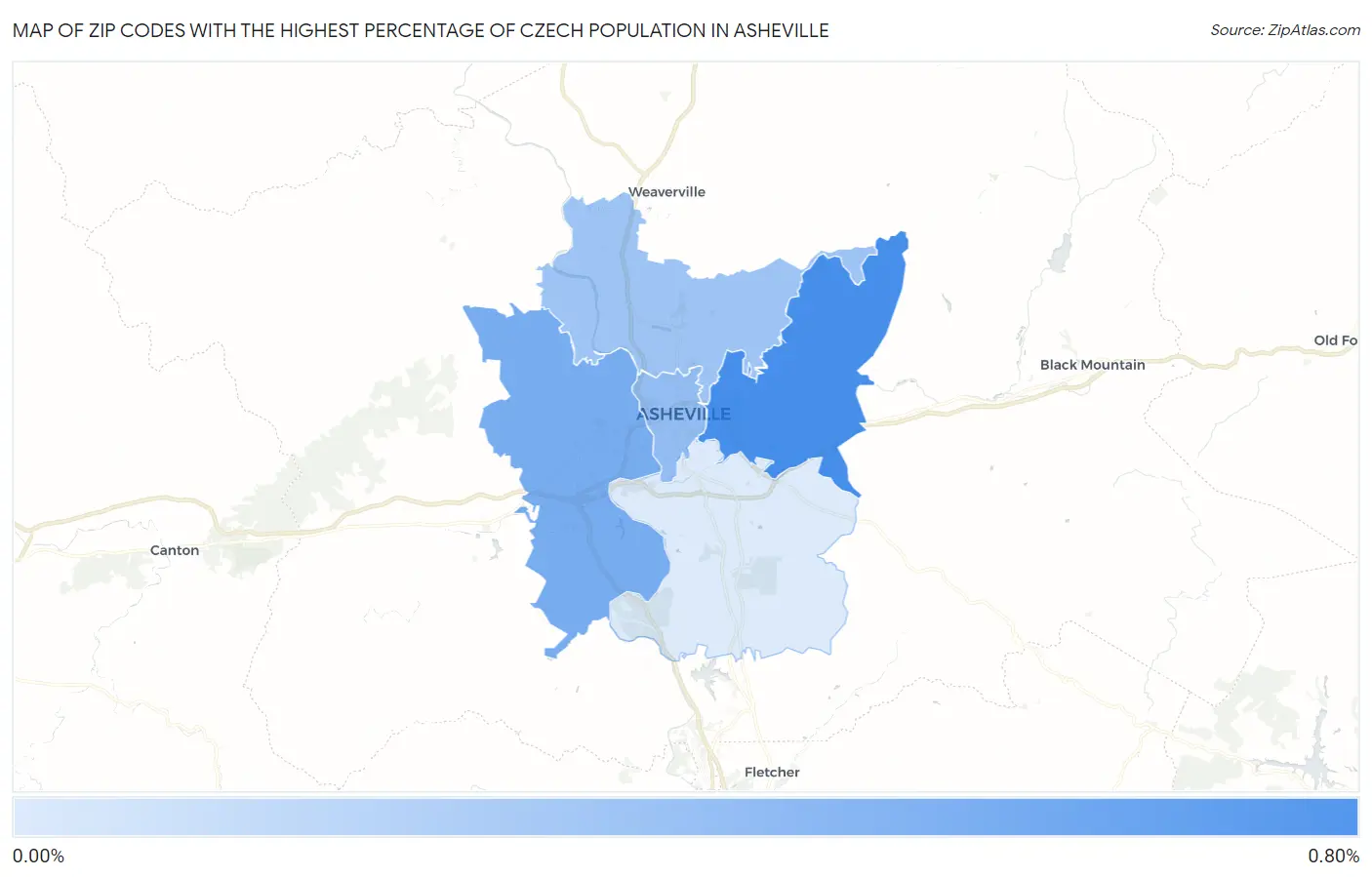 Zip Codes with the Highest Percentage of Czech Population in Asheville Map